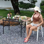 Table pliante en maille de fer et cadre en aluminium, table de camping, bureau pliant, table pliante d'extérieur