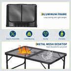 Table pliante en maille de fer et cadre en aluminium, table de camping, bureau pliant, table pliante d'extérieur