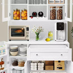 Meuble de rangement de cuisine, Vaisselier autoportant avec casier à vin, Tiroir et Étagères à portes vitrées