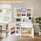 Meuble de rangement de cuisine, Vaisselier autoportant avec casier à vin, Tiroir et Étagères à portes vitrées