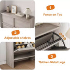 Meuble à chaussures en bois avec 4 tiroirs basculants, étagère à chaussures mince à 2 niveaux avec étagère réglable et amovible