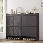 Wooden Shoe Cabinet with 4 Filp Drawers, 2-Tier Slim Shoe Rack with Adjustable and Removable Shelf
