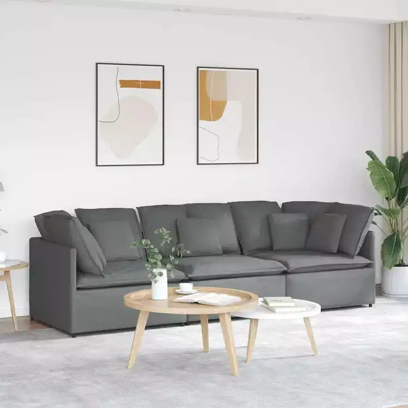 Canapé modulable en tissu gris foncé, cadre métallique durable, sections personnalisables pour salon