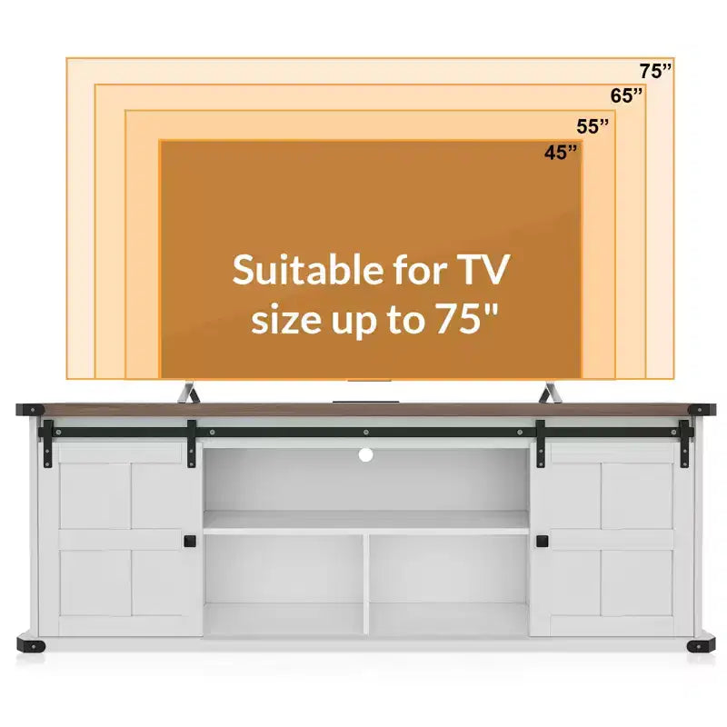 Meuble TV de ferme avec portes coulissantes de grange et armoires de rangement, meuble TV pour téléviseurs jusqu'à 75"