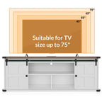 Meuble TV de ferme avec portes coulissantes de grange et armoires de rangement, meuble TV pour téléviseurs jusqu'à 75"