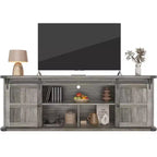 Meuble TV de ferme avec portes coulissantes de grange et armoires de rangement, meuble TV pour téléviseurs jusqu'à 75"