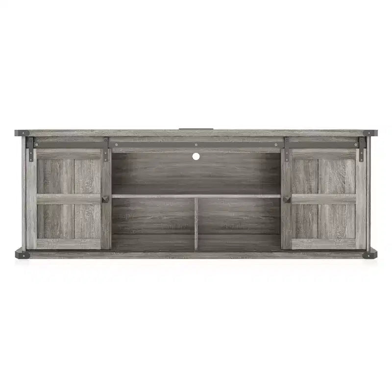 Meuble TV de ferme avec portes coulissantes de grange et armoires de rangement, meuble TV pour téléviseurs jusqu'à 75"