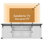 Meuble TV de ferme avec portes coulissantes de grange et armoires de rangement, meuble TV pour téléviseurs jusqu'à 75"