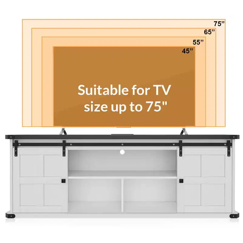 Meuble TV de ferme avec portes coulissantes de grange et armoires de rangement, meuble TV pour téléviseurs jusqu'à 75"