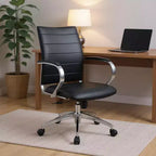 Fauteuil de bureau pivotant et roulant à hauteur réglable, noir et argent, avec dossier en similicuir