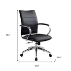 Fauteuil de bureau pivotant et roulant à hauteur réglable, noir et argent, avec dossier en similicuir