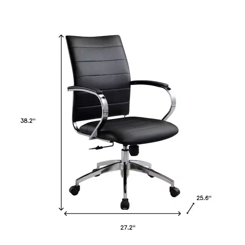 Fauteuil de bureau pivotant et roulant à hauteur réglable, noir et argent, avec dossier en similicuir