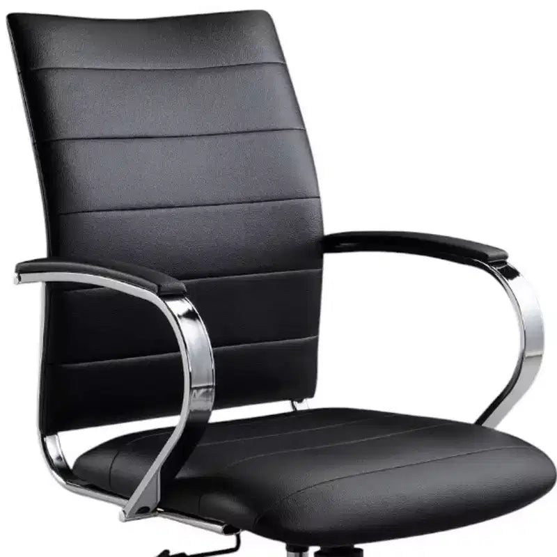 Fauteuil de bureau pivotant et roulant à hauteur réglable, noir et argent, avec dossier en similicuir