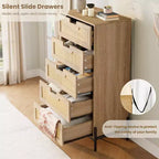 Commode en rotin naturel à 5 tiroirs, commode en bois, meuble de rangement de style ferme avec pieds en métal pour chambre à coucher, salon