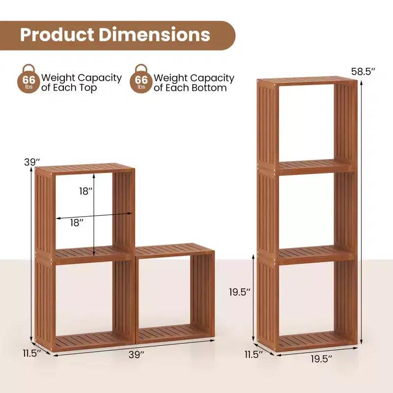 Étagère de rangement empilable 3 cubes pour petits espaces, teck (1 ou 2 paquets)