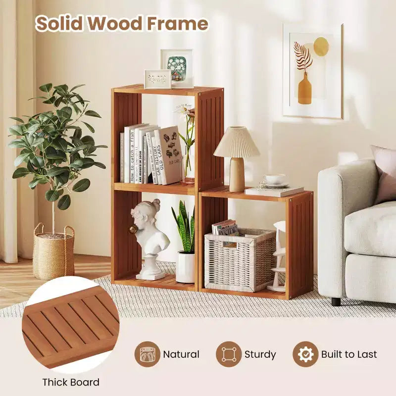 Étagère de rangement empilable 3 cubes pour petits espaces, teck (1 ou 2 paquets)
