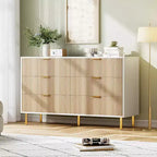 Commode moderne à 6 tiroirs - Poignées dorées et grand espace de rangement pour chambre à coucher et salon