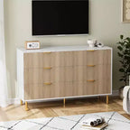 Commode moderne à 6 tiroirs - Poignées dorées et grand espace de rangement pour chambre à coucher et salon