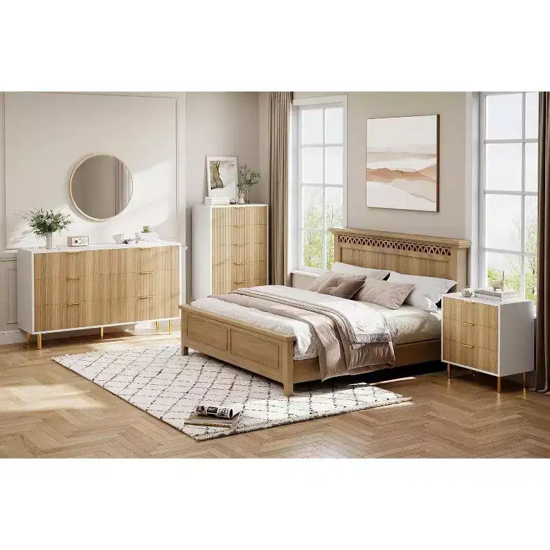 Commode moderne à 6 tiroirs - Poignées dorées et grand espace de rangement pour chambre à coucher et salon