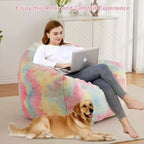 Pouf Géant en Fausse Fourrure, Rempli de Mousse, Canapé Paresseux pour Adulte, pour Salon, Chambre, Lecture, Jeux - Rose