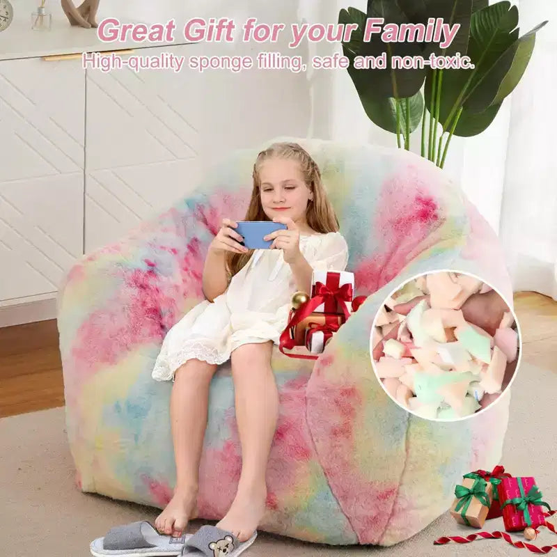 Bean Bag Chair, Faux Fur Foam Filled, Adult Lazy Sofa for Living Room, Dorm, Reading, Gaming - Pink