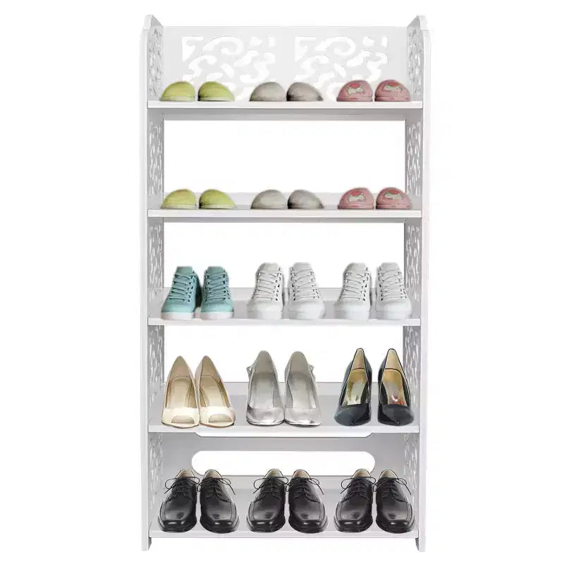 Range-chaussures autoportant en PVC blanc à 5 niveaux, 42 cm de large, peut contenir 15 paires