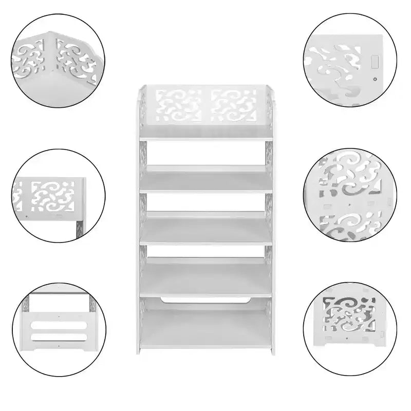 Range-chaussures autoportant en PVC blanc à 5 niveaux, 42 cm de large, peut contenir 15 paires