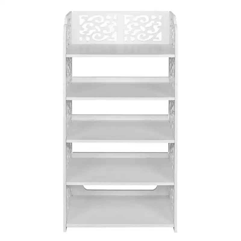 Range-chaussures autoportant en PVC blanc à 5 niveaux, 42 cm de large, peut contenir 15 paires