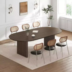 PexFix 79 x 33.5 Dining Table Wood Oval Kitchen Table with Scratch-Resistant Top & Striped Legs Modern Farmhouse for Living Room Kitchen Walnut