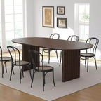 Table à manger ovale, bois massif avec plateau résistant aux rayures et pieds rayés, style ferme moderne, noyer