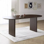 Table à manger ovale, bois massif avec plateau résistant aux rayures et pieds rayés, style ferme moderne, noyer