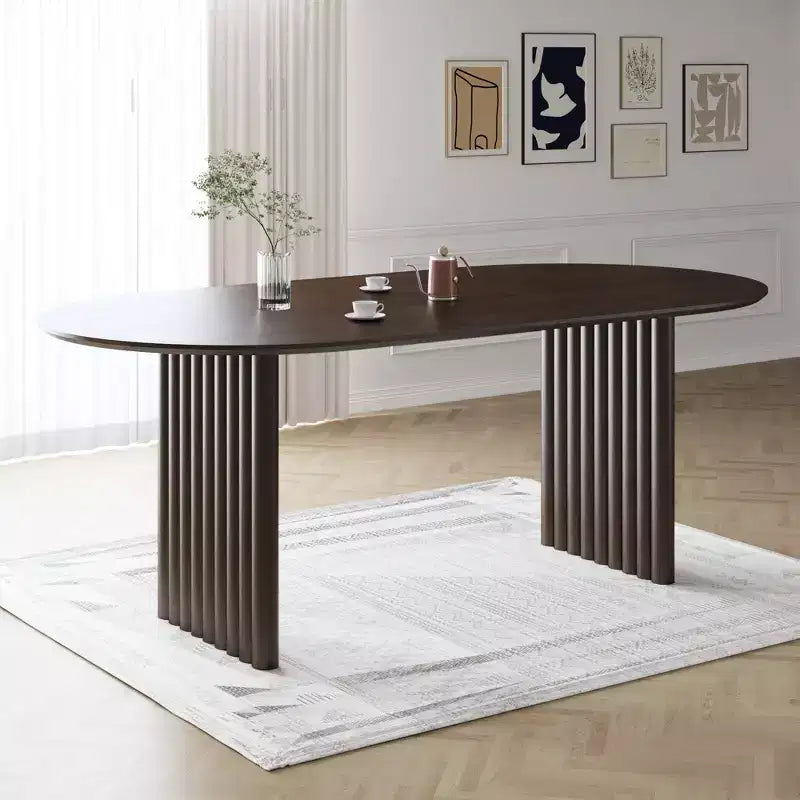 Oval Dining Table, Solid Wood with Scratch-Resistant Top & Striped Legs, Modern Farmhouse, Walnut