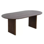 Table à manger ovale, bois massif avec plateau résistant aux rayures et pieds rayés, style ferme moderne, noyer