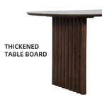 Table à manger ovale, bois massif avec plateau résistant aux rayures et pieds rayés, style ferme moderne, noyer