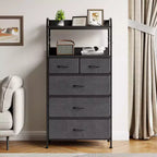 5 Drawer Dresser for Bedroom, Storage Organizer with Fabric Bins, Wood Top, Sturdy Steel Frame, Easy Pull Handle