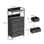 Commode à 5 tiroirs pour chambre à coucher, organisateur de rangement avec bacs en tissu, dessus en bois, cadre en acier robuste, poignée facile à tirer