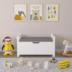 Coffre à jouets pour enfants, boîte à jouets blanche pour garçons et filles, grande armoire de rangement avec banquette/couvercle rabattable/charnière de sécurité