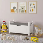 Coffre à jouets pour enfants, boîte à jouets blanche pour garçons et filles, grande armoire de rangement avec banquette/couvercle rabattable/charnière de sécurité