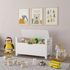 Coffre à jouets pour enfants, boîte à jouets blanche pour garçons et filles, grande armoire de rangement avec banquette/couvercle rabattable/charnière de sécurité