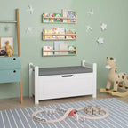 Coffre à jouets pour enfants, boîte à jouets blanche pour garçons et filles, grande armoire de rangement avec banquette/couvercle rabattable/charnière de sécurité