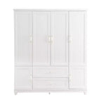 Keloyid Seusar White Wood 61.42 in. Armoire with 2 Drawers, Hanging Rod and Shelves