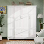 Armoire blanche en bois de 156 cm avec 2 tiroirs, tringle à vêtements et étagères, dressing 4 portes