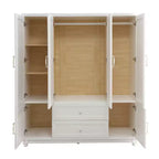 Armoire blanche en bois de 156 cm avec 2 tiroirs, tringle à vêtements et étagères, dressing 4 portes