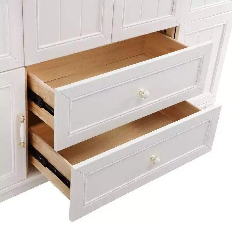 Armoire blanche en bois de 156 cm avec 2 tiroirs, tringle à vêtements et étagères, dressing 4 portes