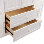 Armoire blanche en bois de 156 cm avec 2 tiroirs, tringle à vêtements et étagères, dressing 4 portes