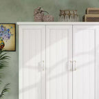 Armoire blanche en bois de 156 cm avec 2 tiroirs, tringle à vêtements et étagères, dressing 4 portes