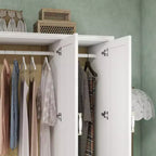 Armoire blanche en bois de 156 cm avec 2 tiroirs, tringle à vêtements et étagères, dressing 4 portes