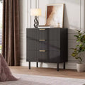 Commode cannelée à 3 tiroirs, commode en bois avec rangement, table de chevet large moderne avec pieds et poignées en métal pour chambre à coucher, salon, couloir