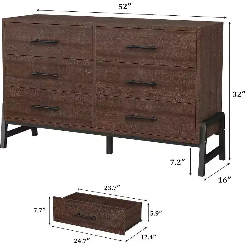 Commode à 6 tiroirs, grande commode en bois pour chambre à coucher, organisateur de placard autoportant pour salon et entrée