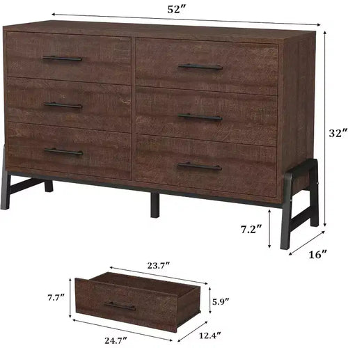 Commode à 6 tiroirs, grande commode en bois pour chambre à coucher, organisateur de placard autoportant pour salon et entrée
